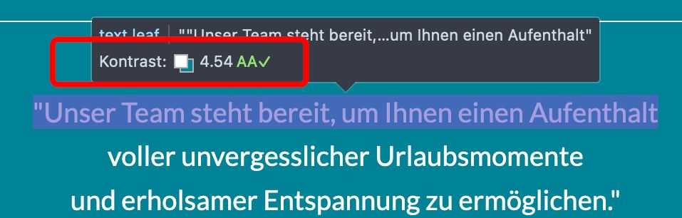 Text und Hintergrund haben in diesem Screenshot ausreichend Kontrast, wie das Prüftool anzeigt.