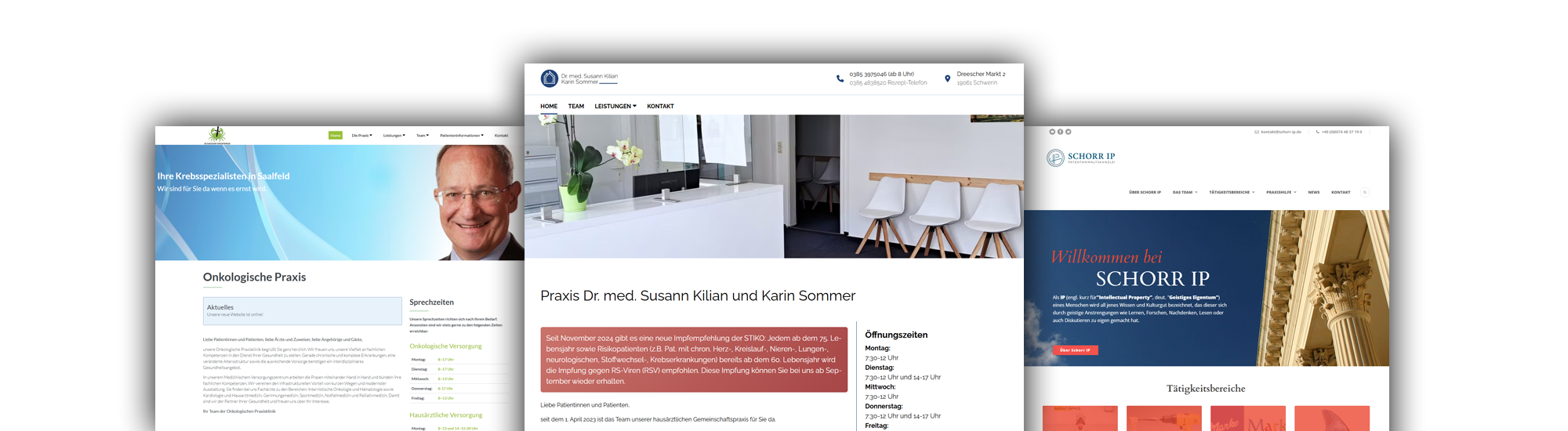 Collage verschiedener Referenz-Websites für Ärzte und Anwälte