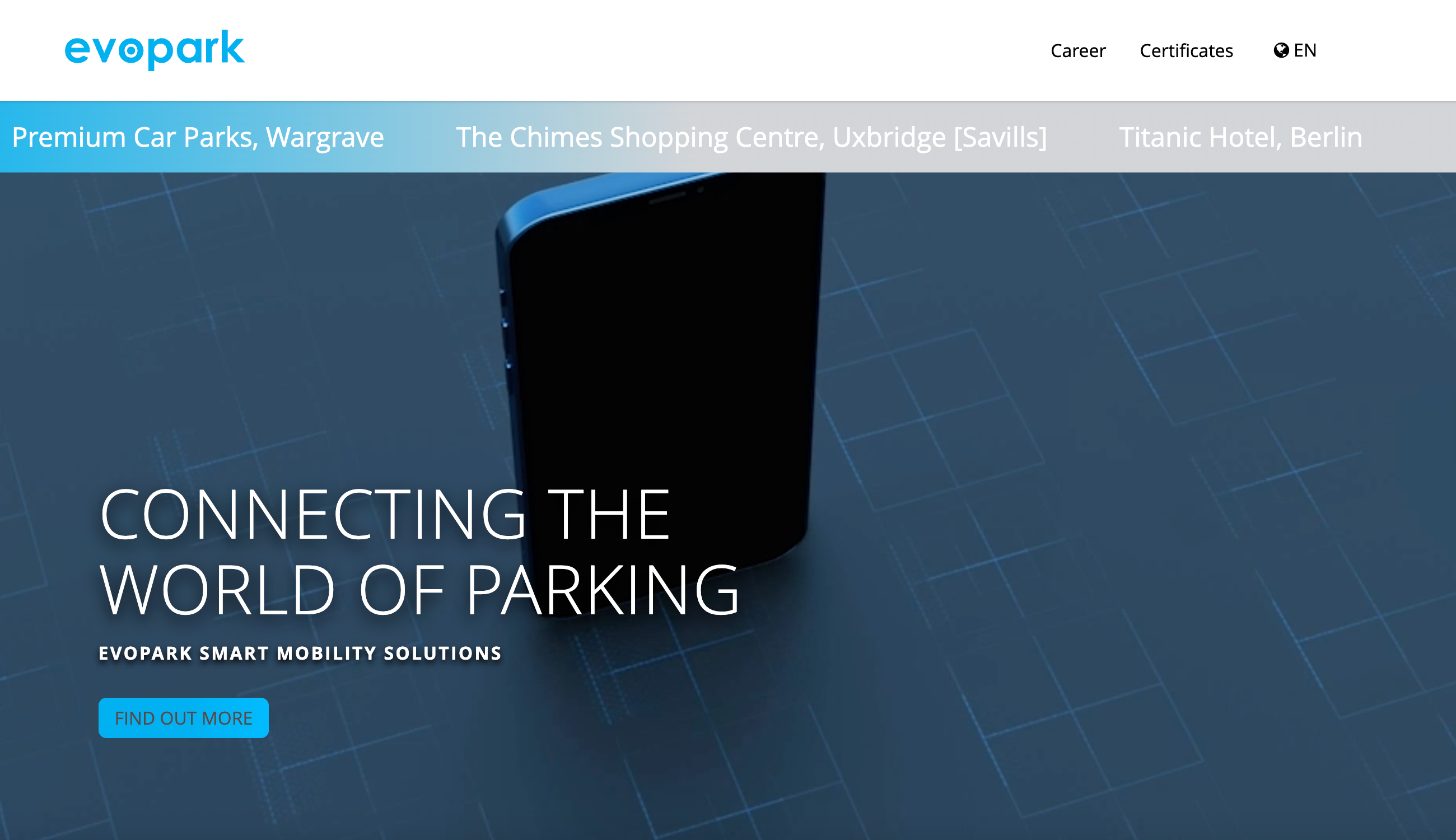 Bild zeigt einen Screenshot der Website von evopark.