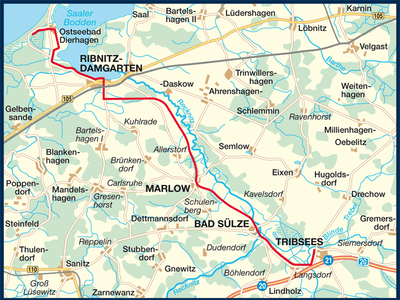 Eine Radtour planen entlang des Moorlehrpfades Richtung Tribsees