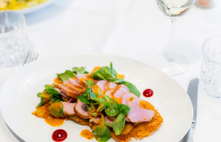 Appetising main course with meat, vegetables and salad