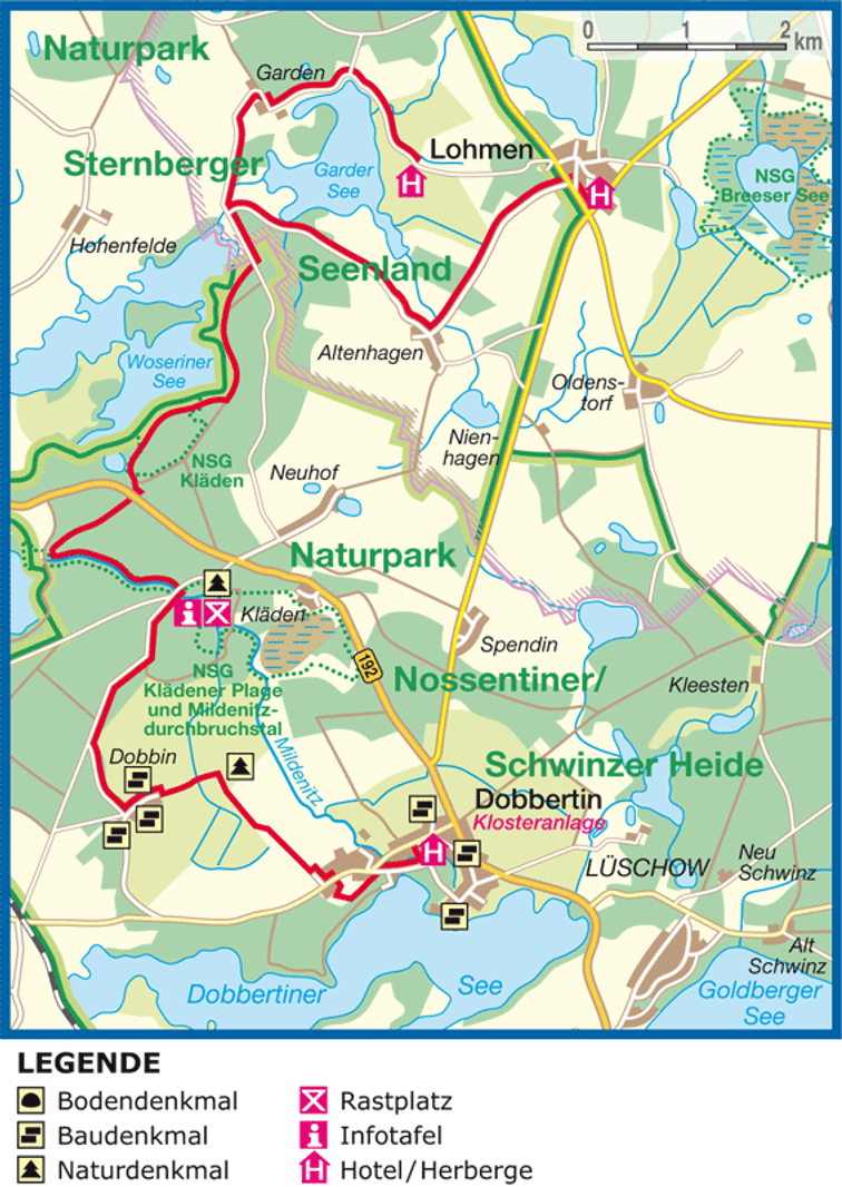 Wanderweg-Beschreibung von Lohmen nach Dobbertin - 18 km Wandern